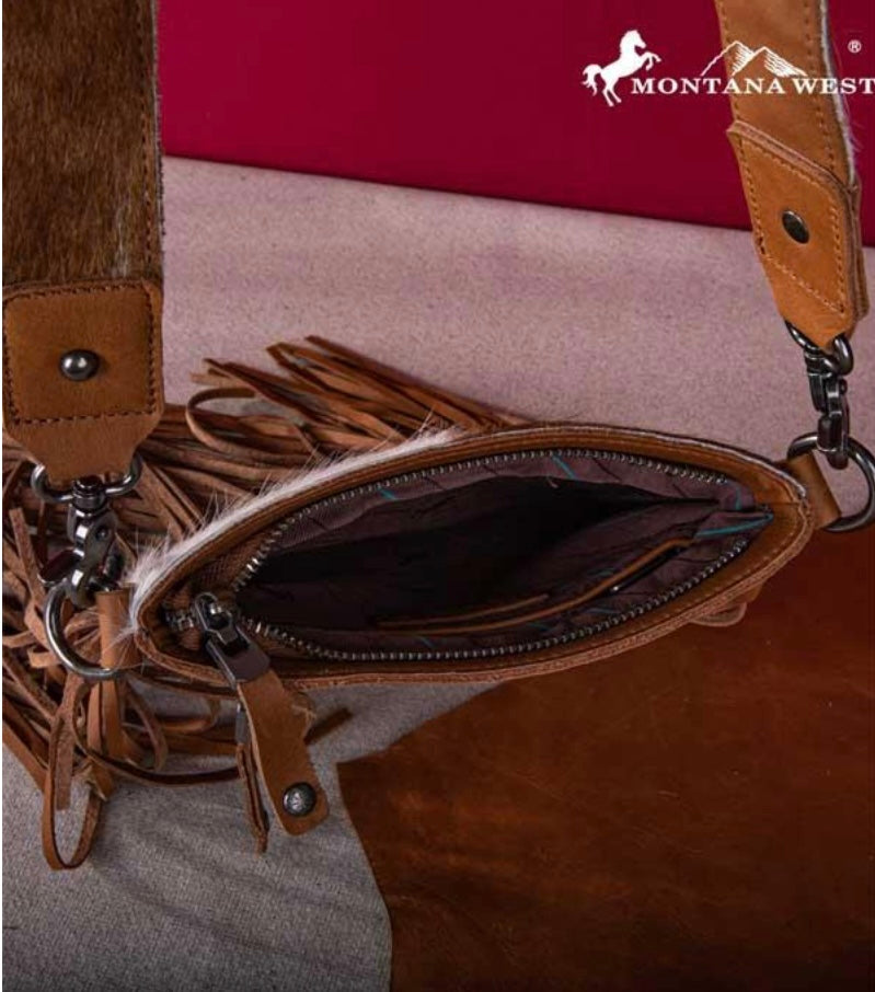 Montana West Cowhide Crossbody Bag Genuine Leather Hair-On Fringe Crossbody